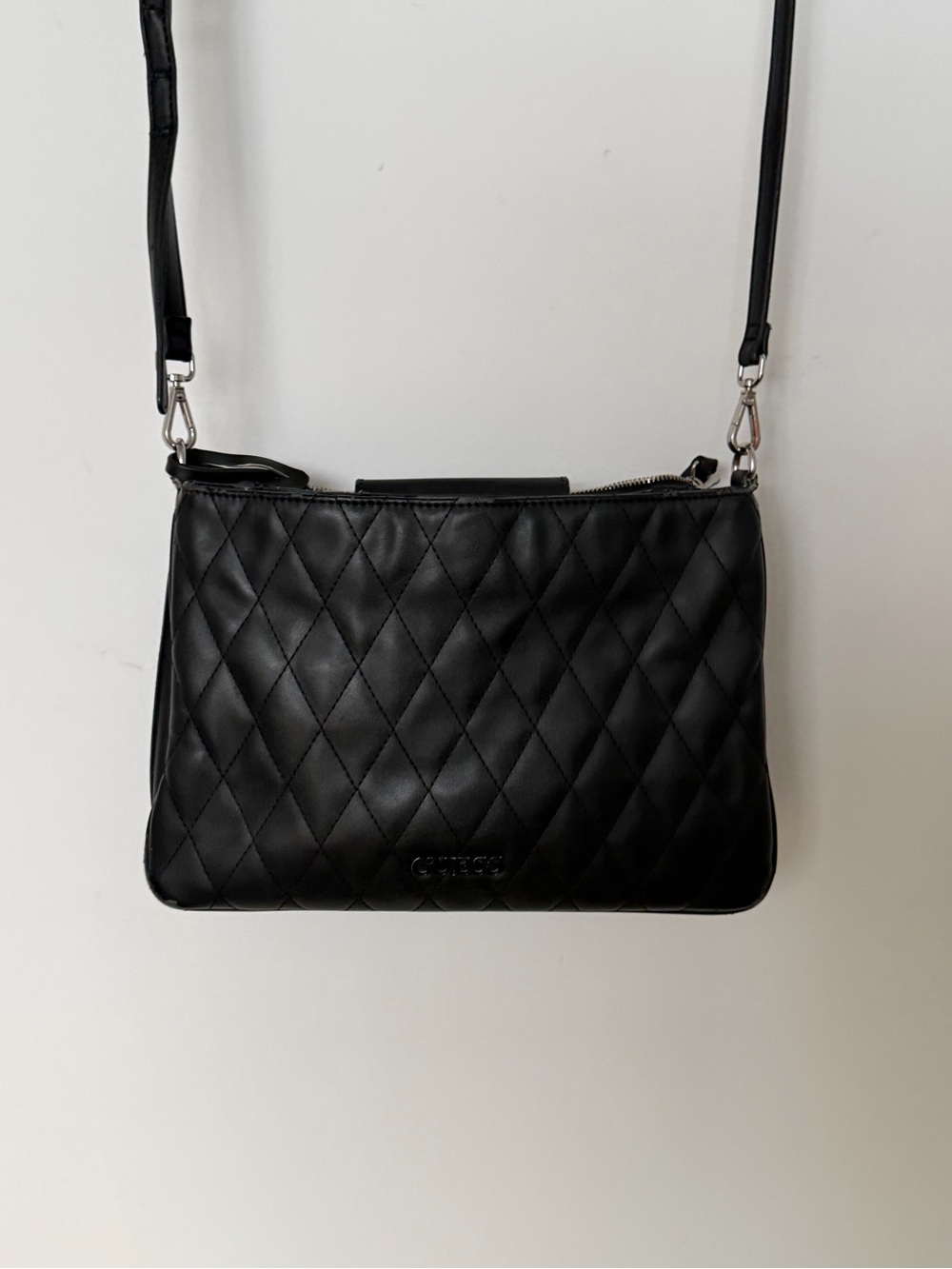 GUESS Black Quilted Crossbody Bag with Adjustable Strap